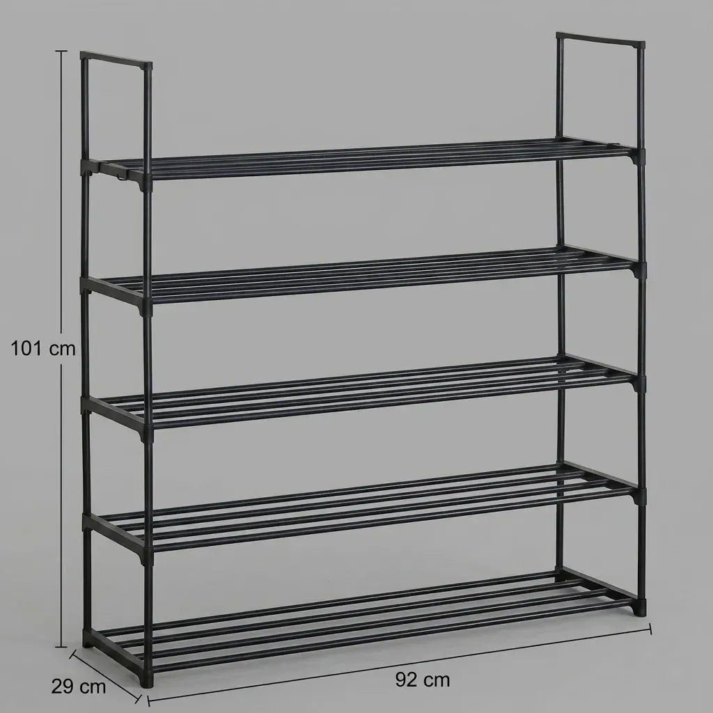 CARLA HOME 5 Tier Metal Shoe Rack - Free Standing Organiser - Black - Basic - Steel - Image 3