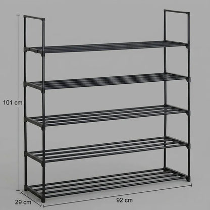 CARLA HOME 5 Tier Metal Shoe Rack - Free Standing Organiser - Black - Basic - Steel - Image 3