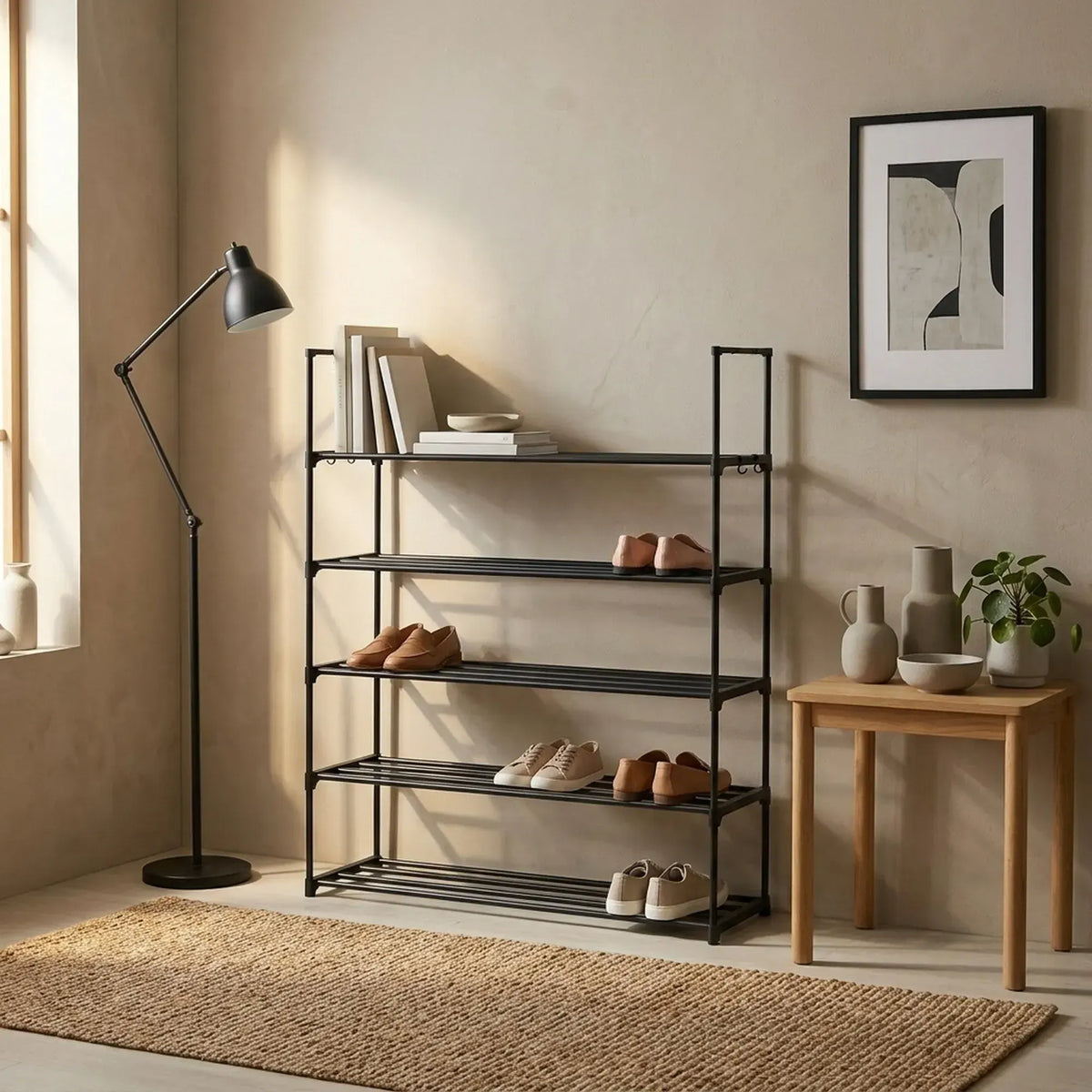 CARLA HOME 5 Tier Metal Shoe Rack - Free Standing Organiser - Black - Basic - Steel - Image 6