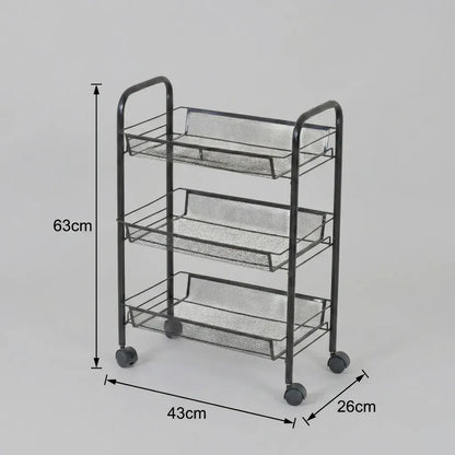 CARLA HOME 3 Tier Rolling Kitchen Trolley Cart - Metal Mesh - Black - Basic - Steel - Image 3