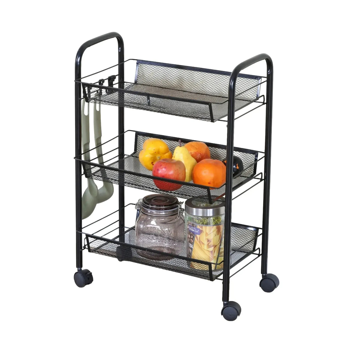 CARLA HOME 3 Tier Rolling Kitchen Trolley Cart - Metal Mesh - Black - Basic - Steel - Image 9