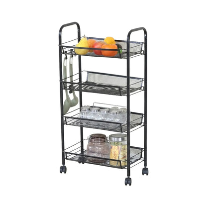 CARLA HOME 4 Tier Rolling Kitchen Trolley Cart - Metal Mesh - Black - Basic - Steel