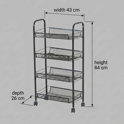 CARLA HOME 4 Tier Rolling Kitchen Trolley Cart - Metal Mesh - Black - Basic - Steel - Image 3