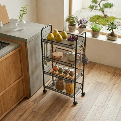 CARLA HOME 4 Tier Rolling Kitchen Trolley Cart - Metal Mesh - Black - Basic - Steel - Image 6