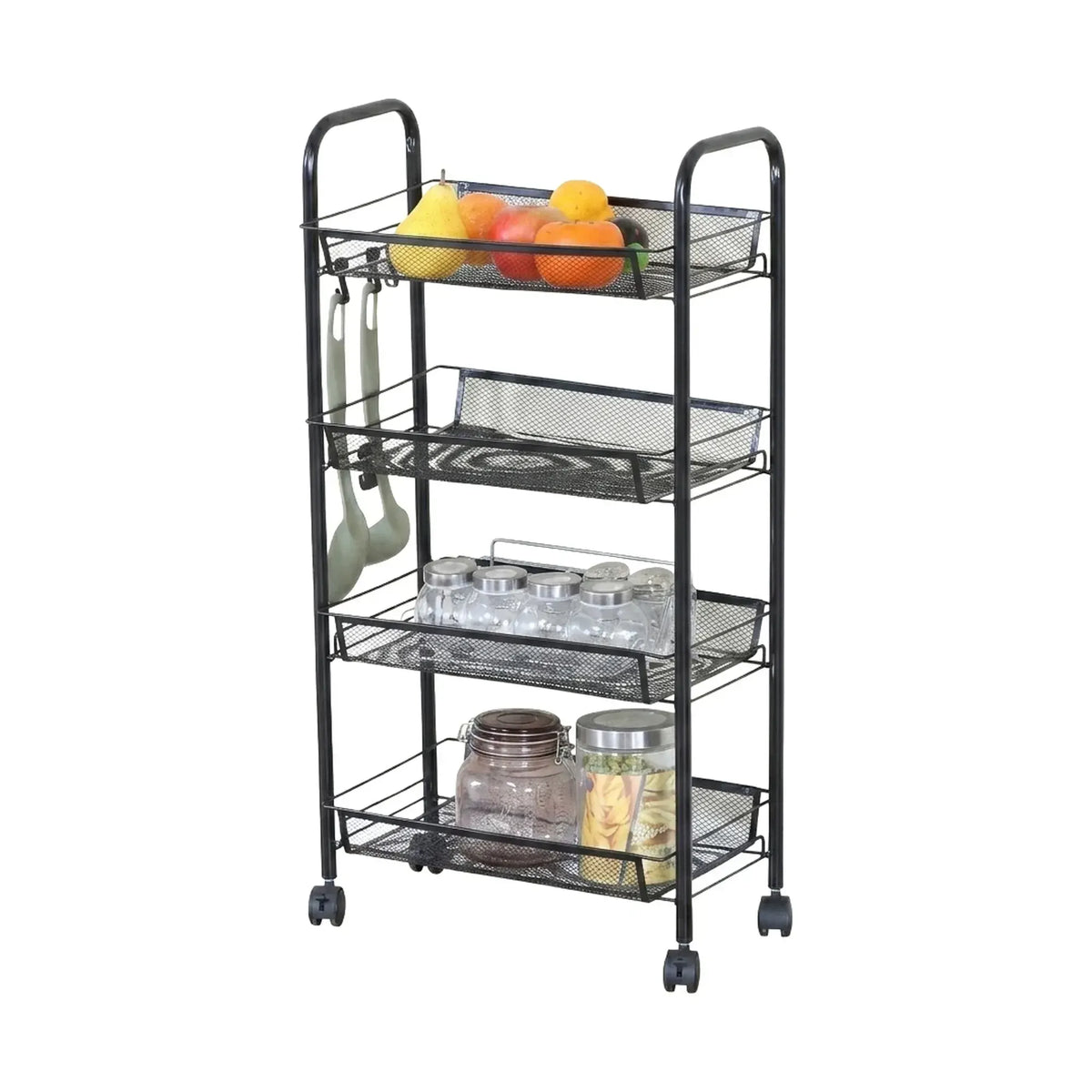 CARLA HOME 4 Tier Rolling Kitchen Trolley Cart - Metal Mesh - Black - Basic - Steel - Image 9