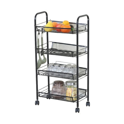 CARLA HOME 4 Tier Rolling Kitchen Trolley Cart - Metal Mesh - Black - Basic - Steel - Image 9