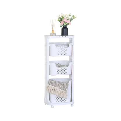 CARLA HOME 3 Tier Rolling Laundry Basket - White with Wheels - Basic - Plastic - 3 - tier Rolling Laundry