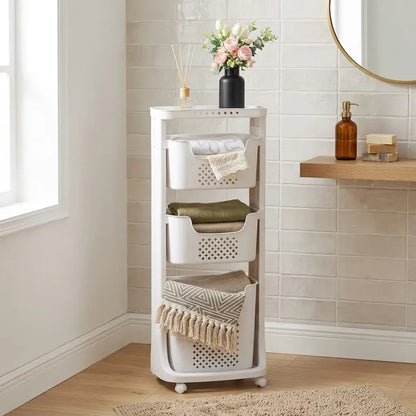 CARLA HOME 3 Tier Rolling Laundry Basket - White with Wheels - Basic - Plastic - 3 - tier Rolling Laundry - Image 2