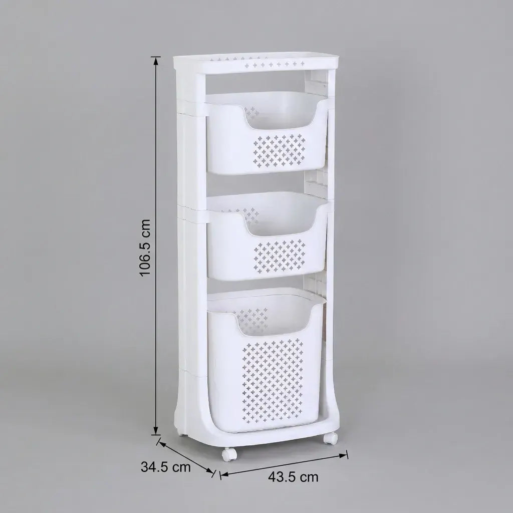 CARLA HOME 3 Tier Rolling Laundry Basket - White with Wheels - Basic - Plastic - 3 - tier Rolling Laundry - Image 3