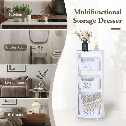 CARLA HOME 3 Tier Rolling Laundry Basket - White with Wheels - Basic - Plastic - 3 - tier Rolling Laundry - Image 4