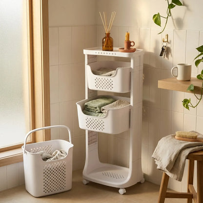 CARLA HOME 3 Tier Rolling Laundry Basket - White with Wheels - Basic - Plastic - 3 - tier Rolling Laundry - Image 5