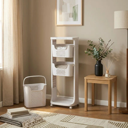 CARLA HOME 3 Tier Rolling Laundry Basket - White with Wheels - Basic - Plastic - 3 - tier Rolling Laundry - Image 6