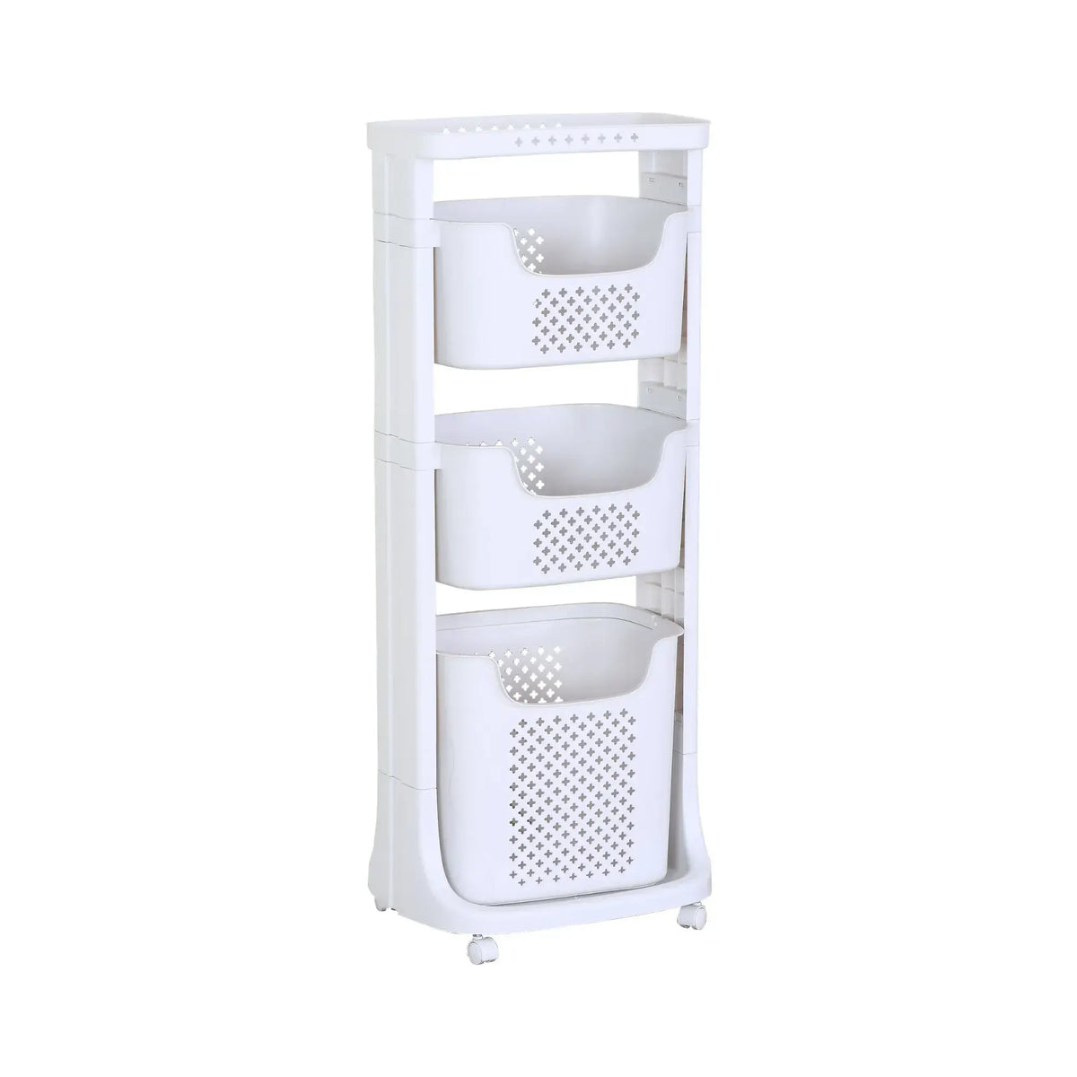 CARLA HOME 3 Tier Rolling Laundry Basket - White with Wheels - Basic - Plastic - 3 - tier Rolling Laundry - Image 8