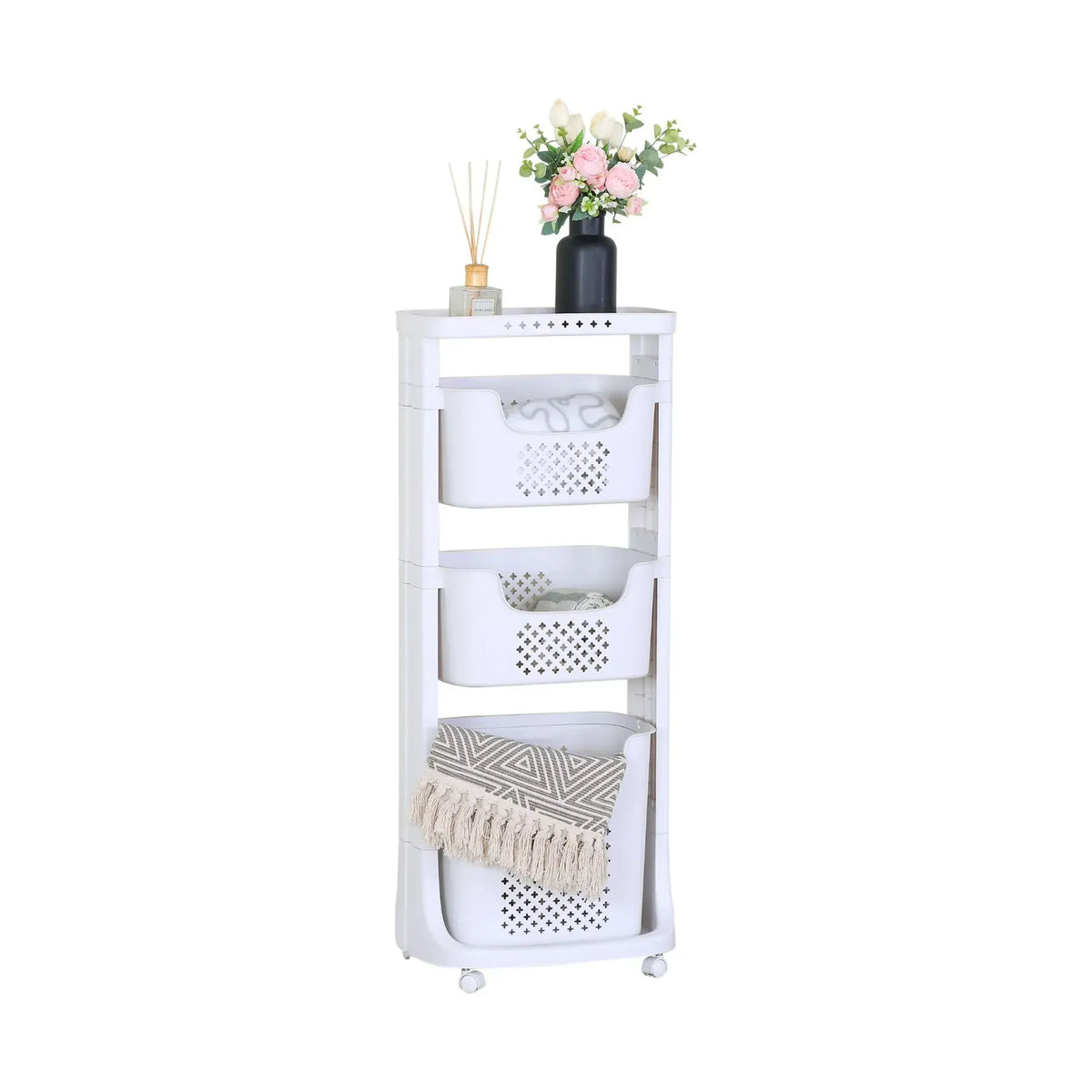 CARLA HOME 3 Tier Rolling Laundry Basket - White with Wheels - Basic - Plastic - 3 - tier Rolling Laundry - Image 9