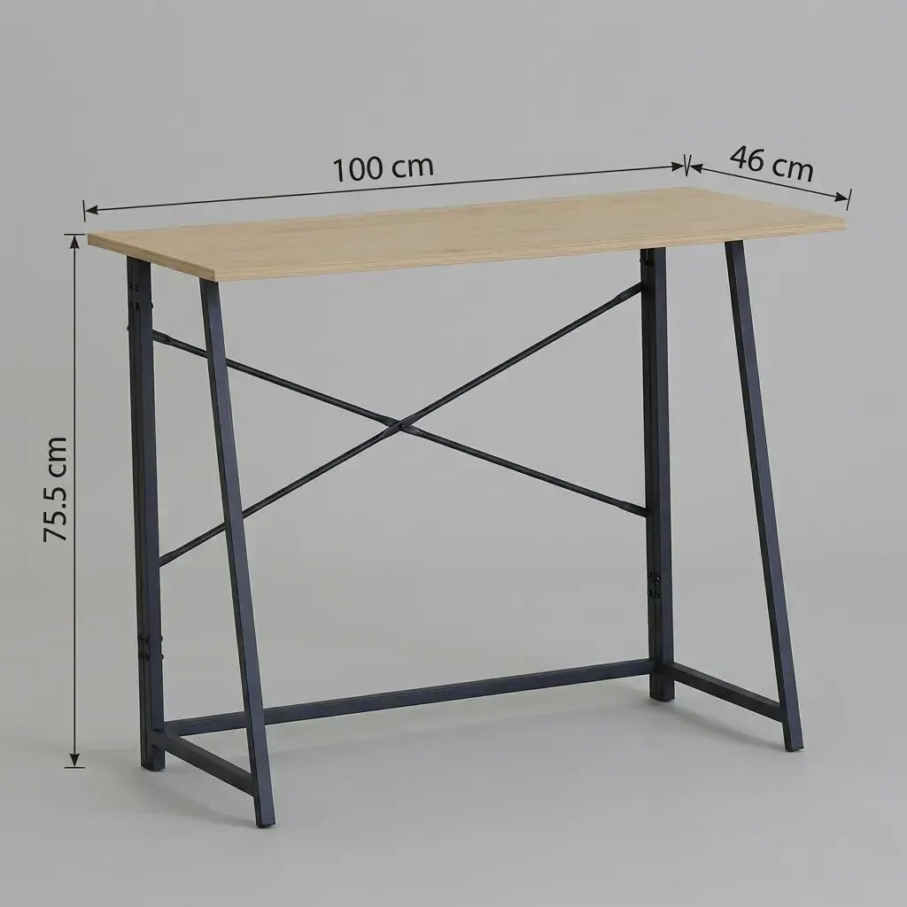 CARLA HOME Foldable Computer Desk - Oak Steel Frame Study Table - Brown - Foldable Desk - Image 3