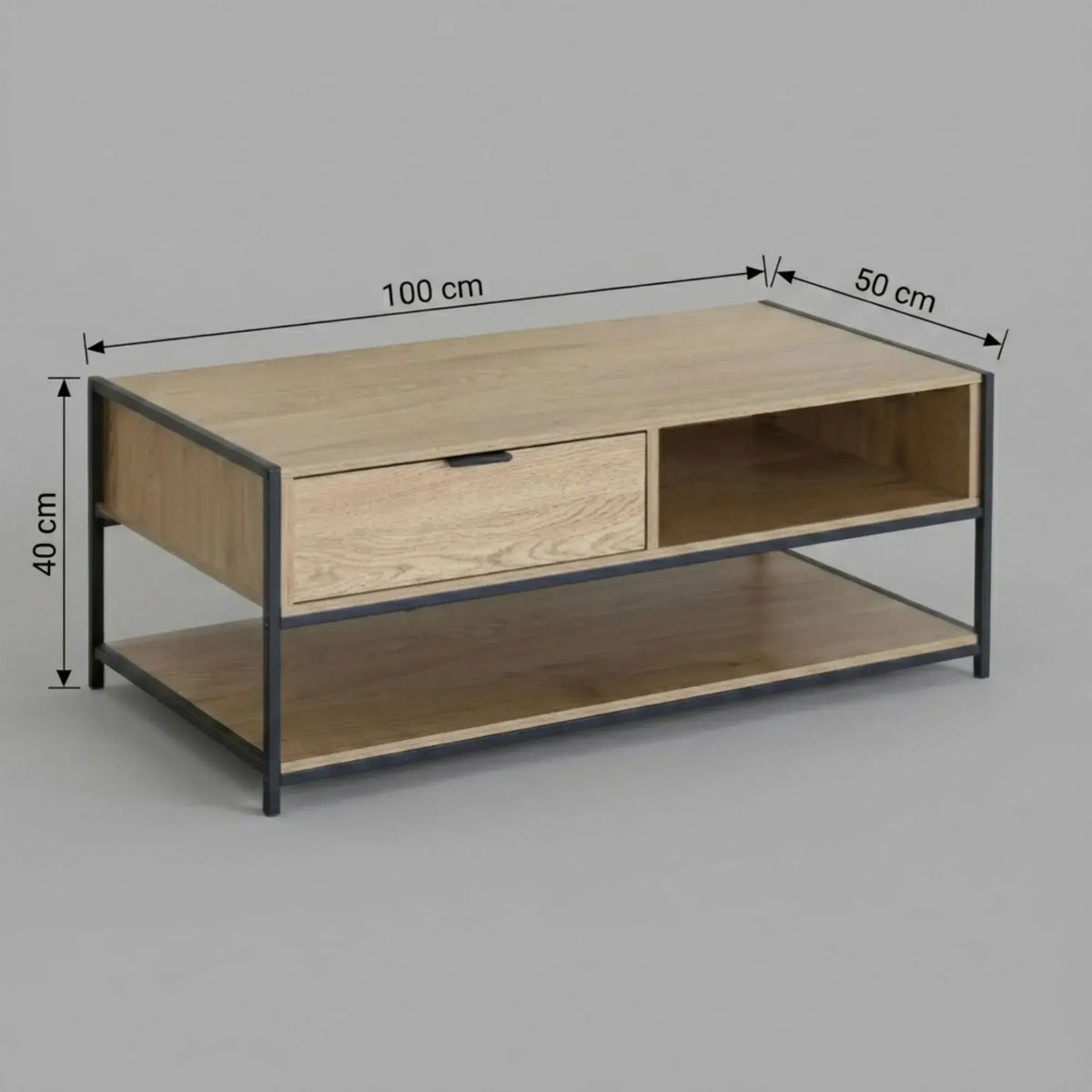 CARLA HOME Coffee Table with Drawer - Wood and Metal Frame - Brown - Rustic - Steel - Image 3