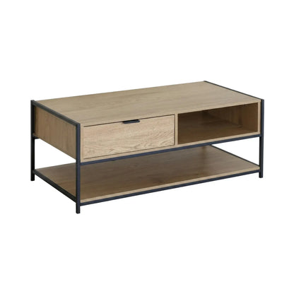 CARLA HOME Coffee Table with Drawer - Wood and Metal Frame - Brown - Rustic - Steel - Image 8