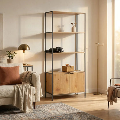 CARLA HOME Bookcase with Cabinet - 3 - Tier Display Shelf - Brown - Storage Cabinet - Image 2