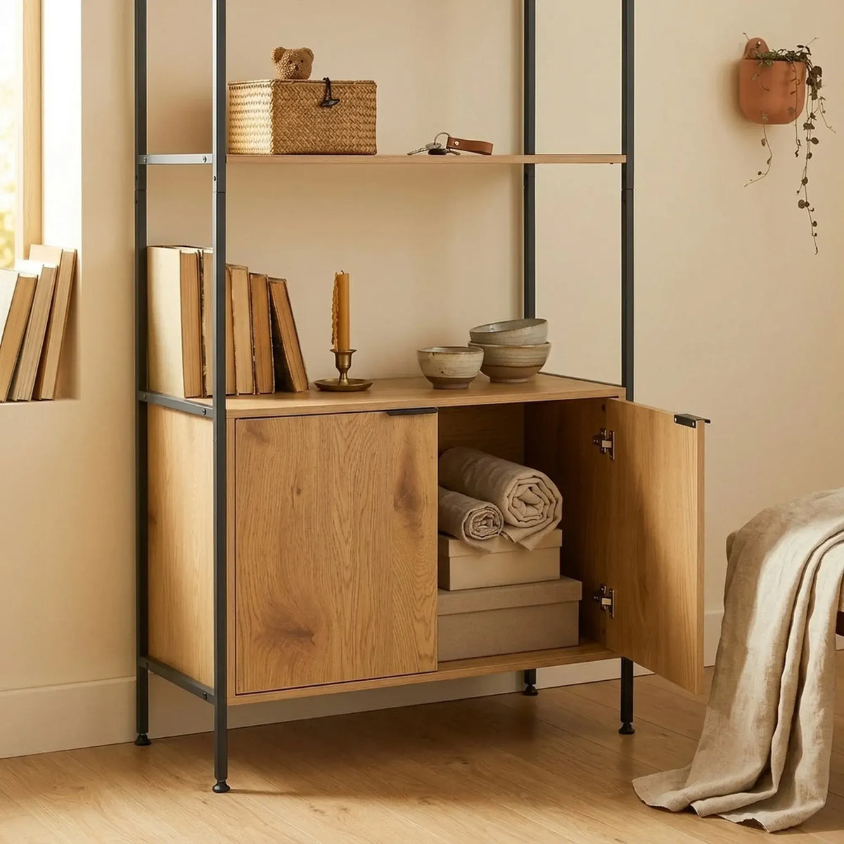 CARLA HOME Bookcase with Cabinet - 3 - Tier Display Shelf - Brown - Storage Cabinet - Image 5