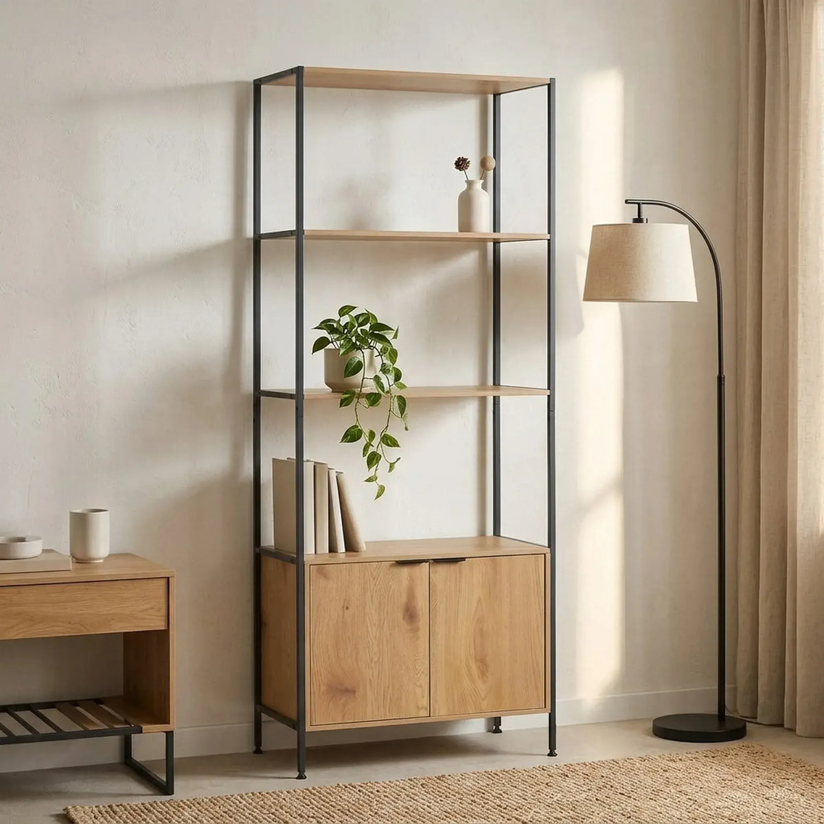 CARLA HOME Bookcase with Cabinet - 3 - Tier Display Shelf - Brown - Storage Cabinet - Image 6