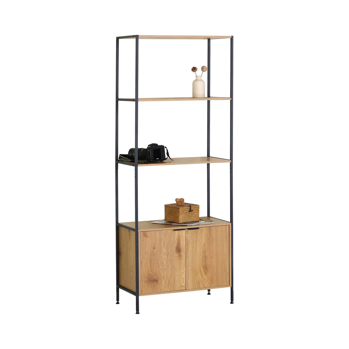 CARLA HOME Bookcase with Cabinet - 3 - Tier Display Shelf - Brown - Storage Cabinet - Image 9
