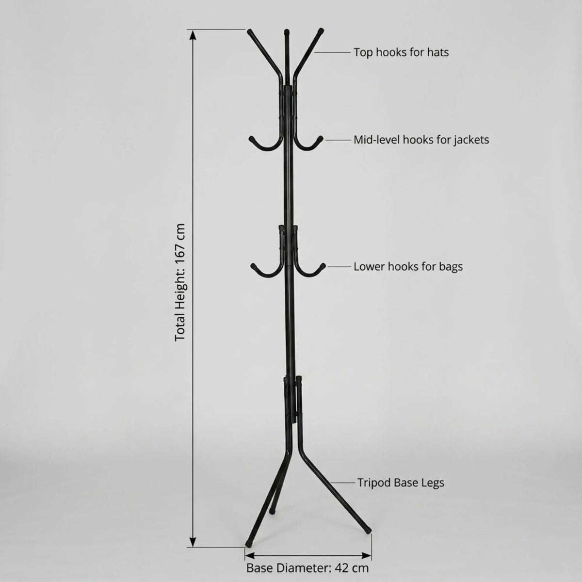 CARLA HOME Metal Coat Rack Stand - 12 Hook Clothes Hanger - Black - Garment Rack - Image 3