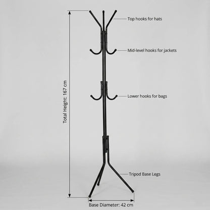 CARLA HOME Metal Coat Rack Stand - 12 Hook Clothes Hanger - Black - Garment Rack - Image 3