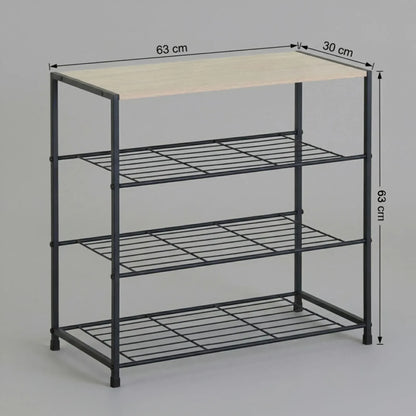 CARLA HOME 4 Tier Shoe Rack with Mdf Top Shelf - Metal - Brown - Rustic - Steel - Metal Mesh Shelves - Image 3
