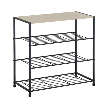 CARLA HOME 4 Tier Shoe Rack with Mdf Top Shelf - Metal - Brown - Rustic - Steel - Metal Mesh Shelves - Image 8