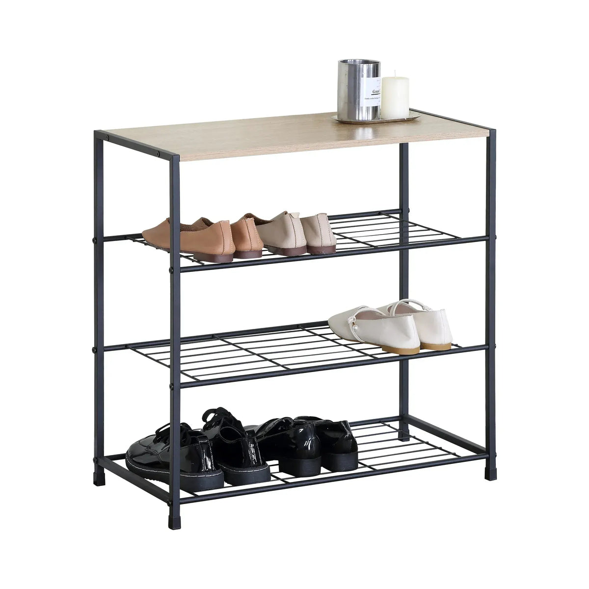 CARLA HOME 4 Tier Shoe Rack with Mdf Top Shelf - Metal - Brown - Rustic - Steel - Metal Mesh Shelves - Image 9