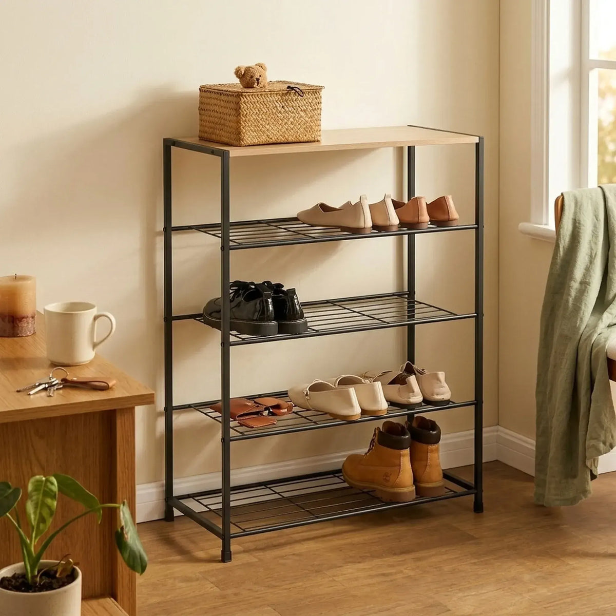 CARLA HOME 5 Tier Shoe Rack - Metal Mesh Organiser - Rustic Brown - Steel - Metal Mesh Shelves - Image 2