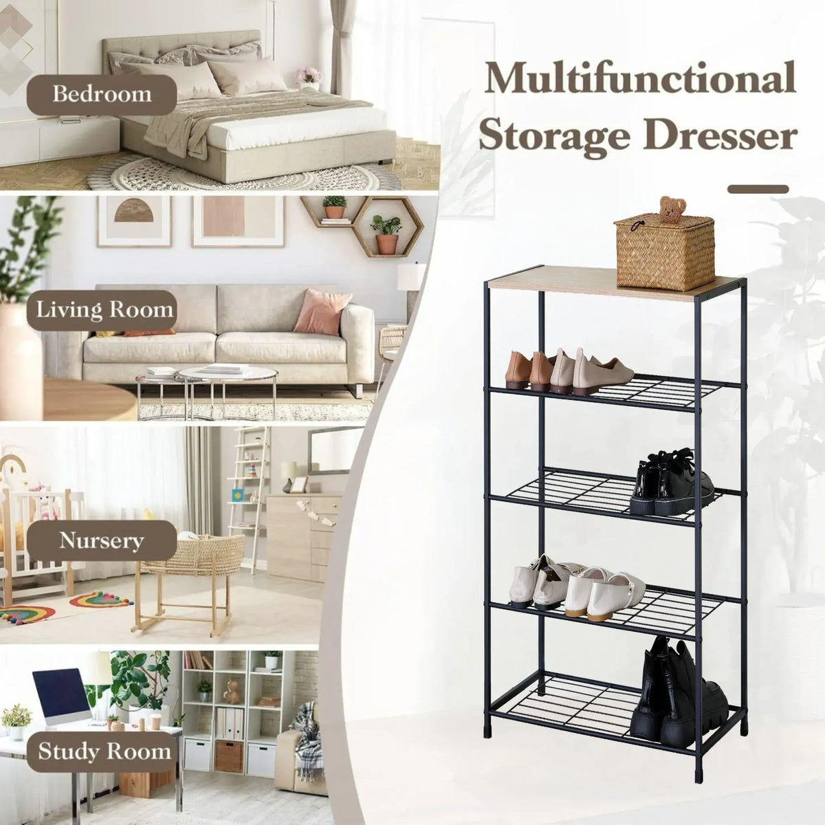 CARLA HOME 5 Tier Shoe Rack - Metal Mesh Organiser - Rustic Brown - Steel - Metal Mesh Shelves - Image 4