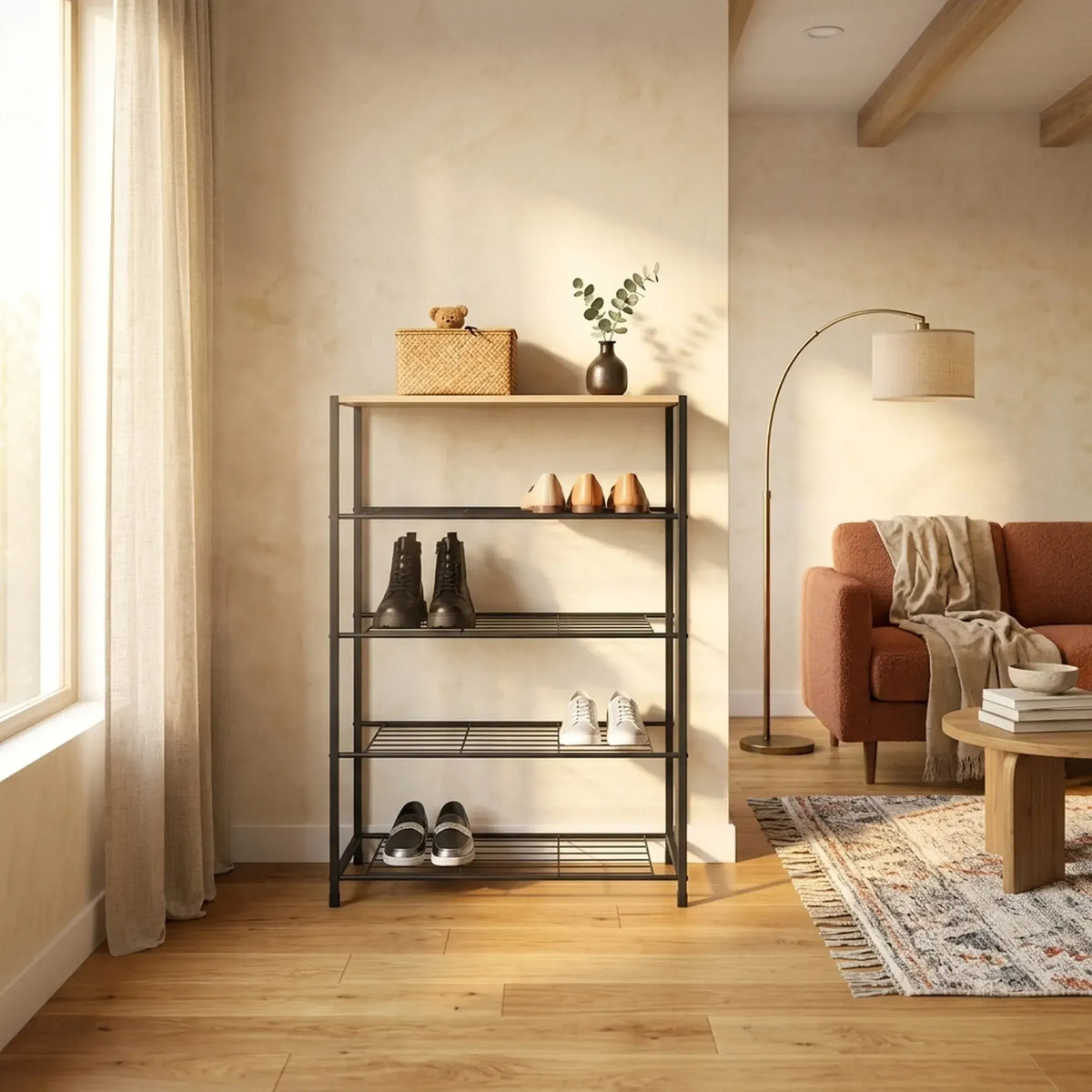 CARLA HOME 5 Tier Shoe Rack - Metal Mesh Organiser - Rustic Brown - Steel - Metal Mesh Shelves - Image 5