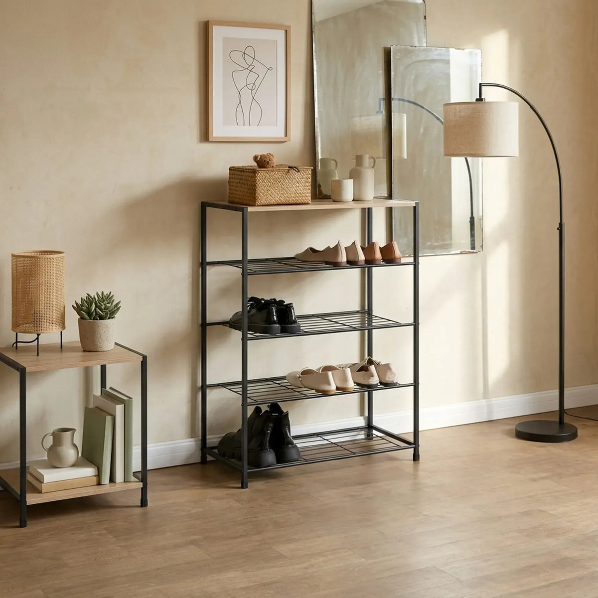 CARLA HOME 5 Tier Shoe Rack - Metal Mesh Organiser - Rustic Brown - Steel - Metal Mesh Shelves - Image 6