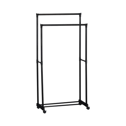 CARLA HOME Double Rod Garment Rack with Wheels - Black - Basic - Steel - Double Rod Clothes - Image 8
