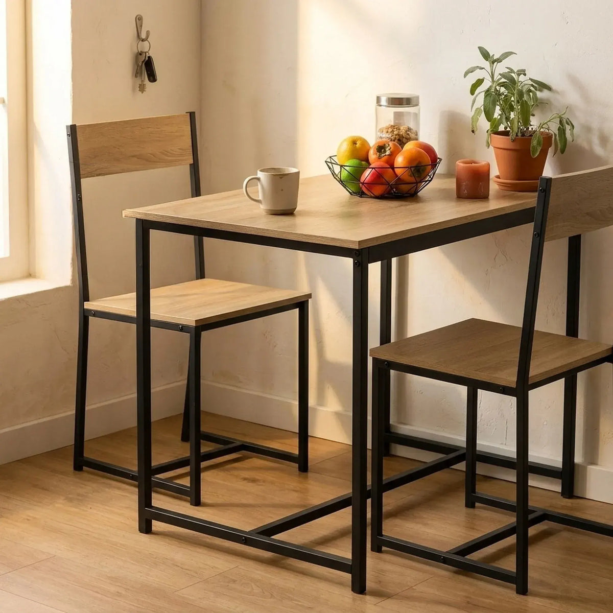 CARLA HOME 3 - Piece Dining Table Set - Square Table 2 Chairs - Brown - Dinning Table - Image 2