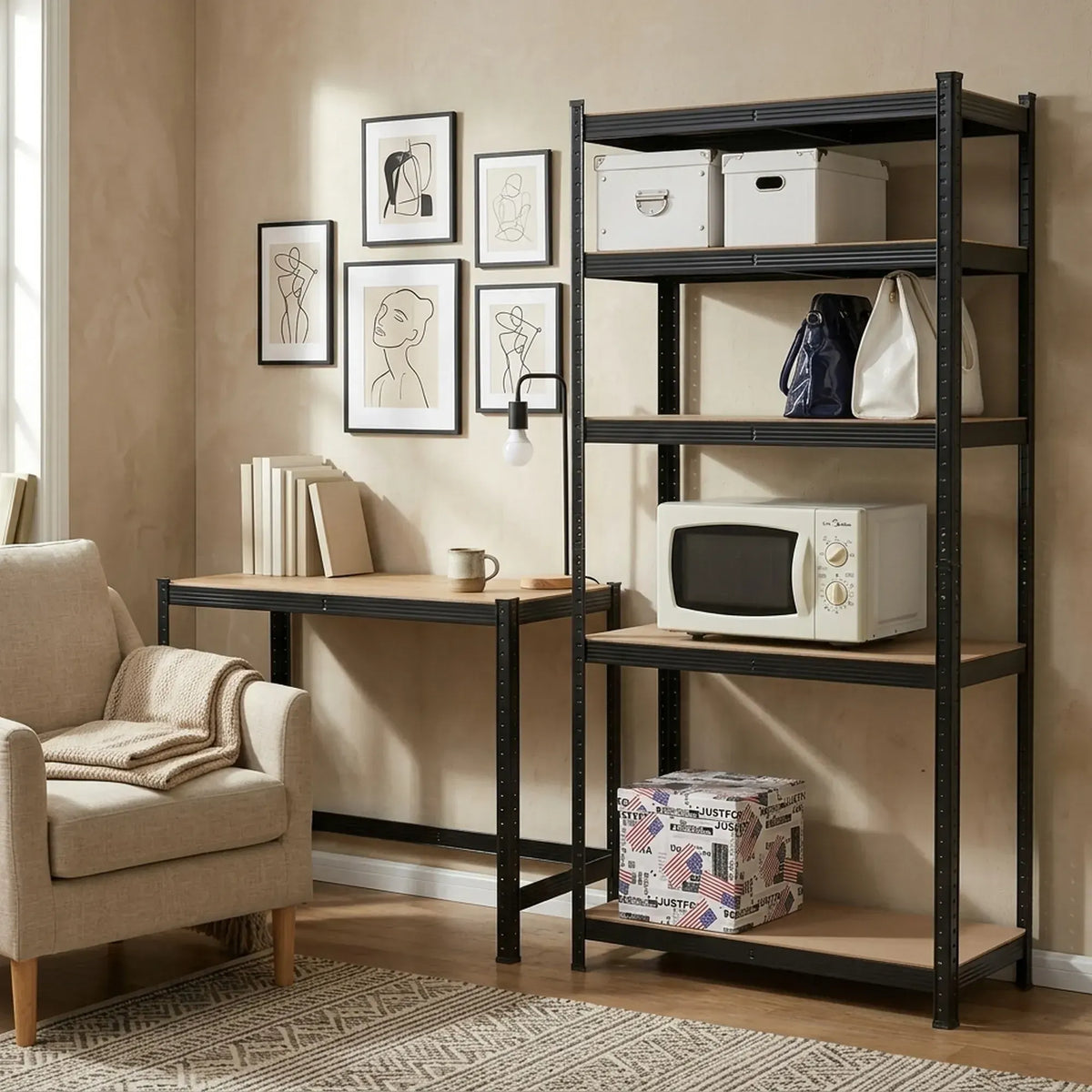 CARLA HOME 5 Tier Steel Shelving Unit - Garage Storage Shelf - Black - Modern - Image 6