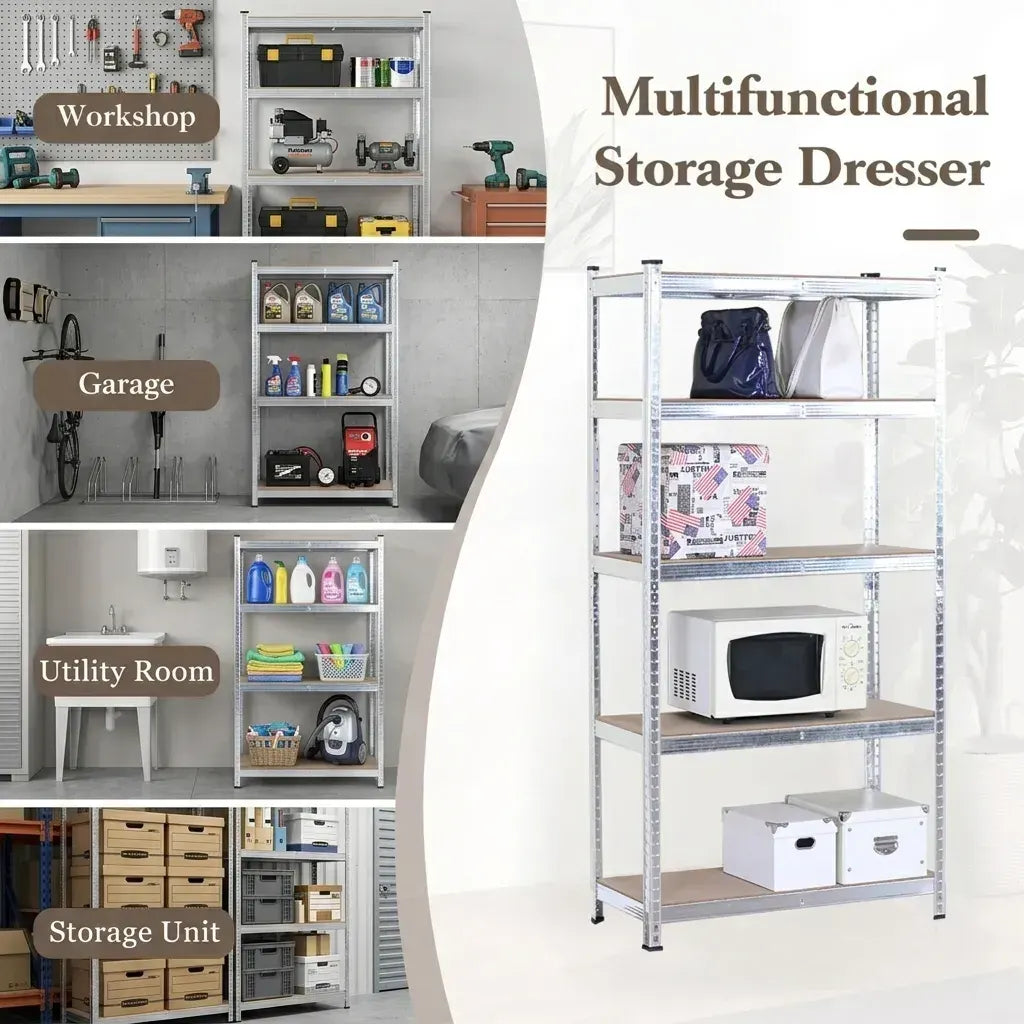 CARLA HOME 5 Tier Steel Shelving Unit - Garage Storage Shelf - Silver Modern - Image 4