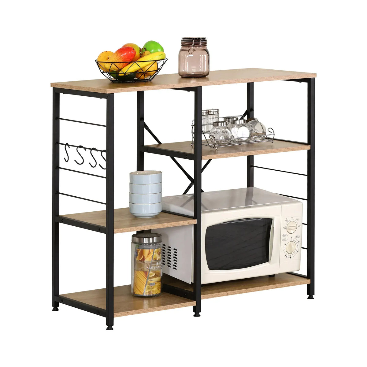 CARLA HOME Kitchen Baker's Rack 4 Tier - Metal Shelf with Hooks - Brown - Kitchen Rack
