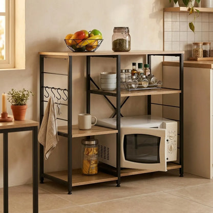 CARLA HOME Kitchen Baker's Rack 4 Tier - Metal Shelf with Hooks - Brown - Kitchen Rack - Image 2
