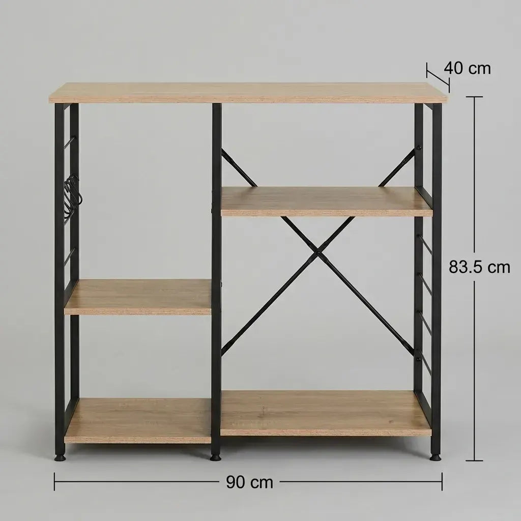 CARLA HOME Kitchen Baker's Rack 4 Tier - Metal Shelf with Hooks - Brown - Kitchen Rack - Image 3