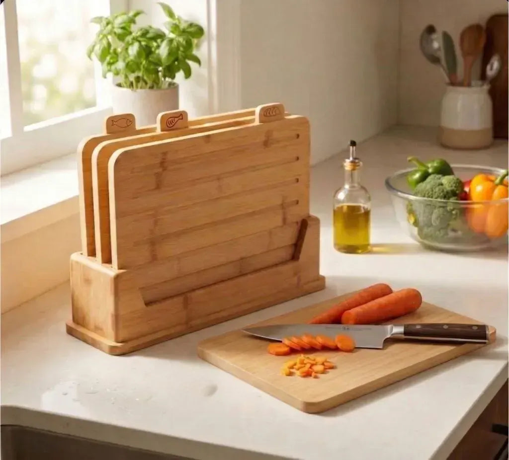 CARLA HOME Bamboo Cutting Board Set with Stand, 4 Pieces for Kitchen - Image 2