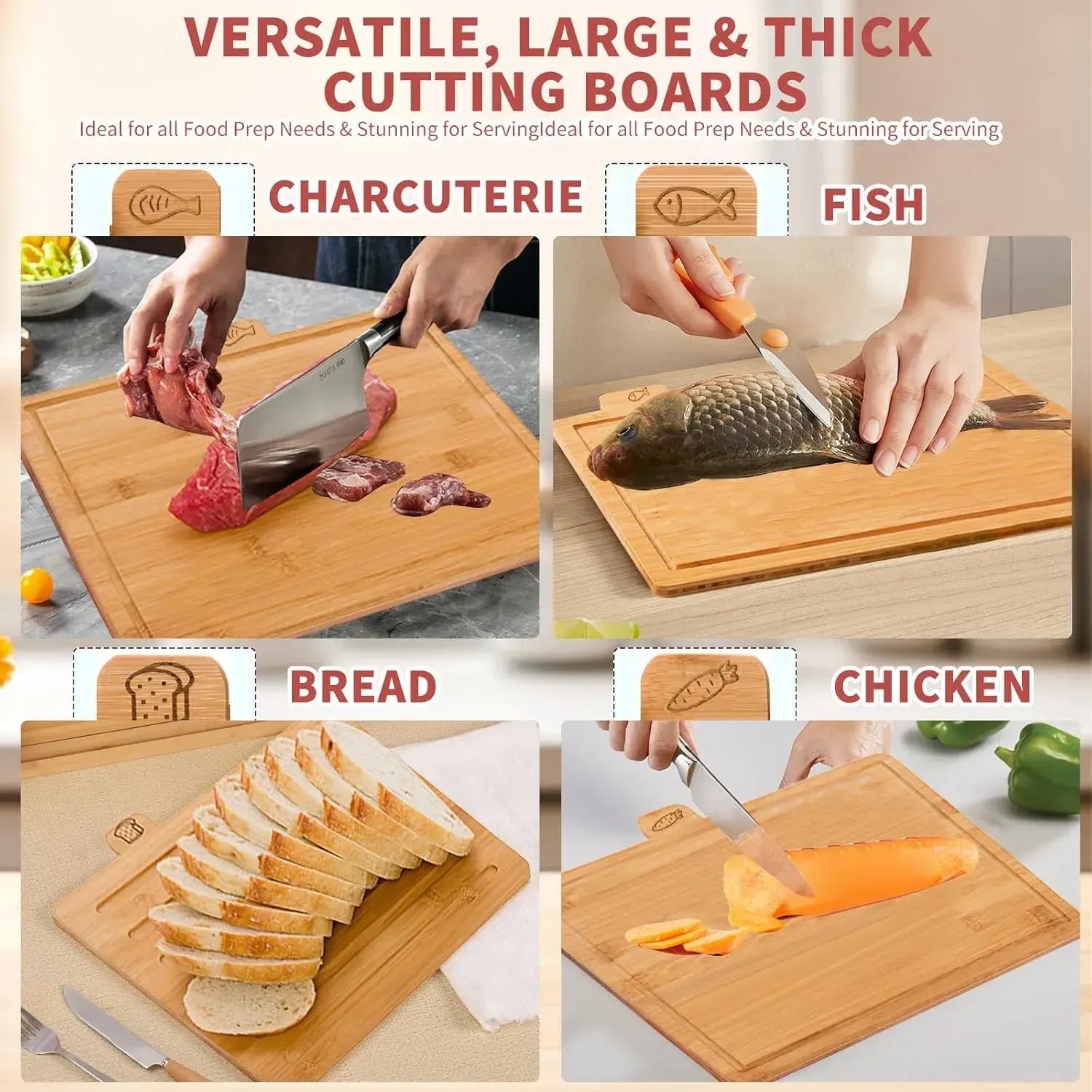 CARLA HOME Bamboo Cutting Board Set with Stand, 4 Pieces for Kitchen - Image 4