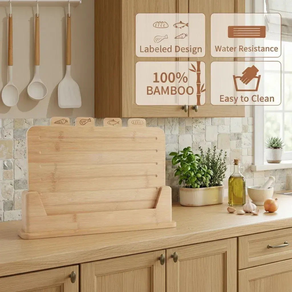 CARLA HOME Bamboo Cutting Board Set with Stand, 4 Pieces for Kitchen - Image 6