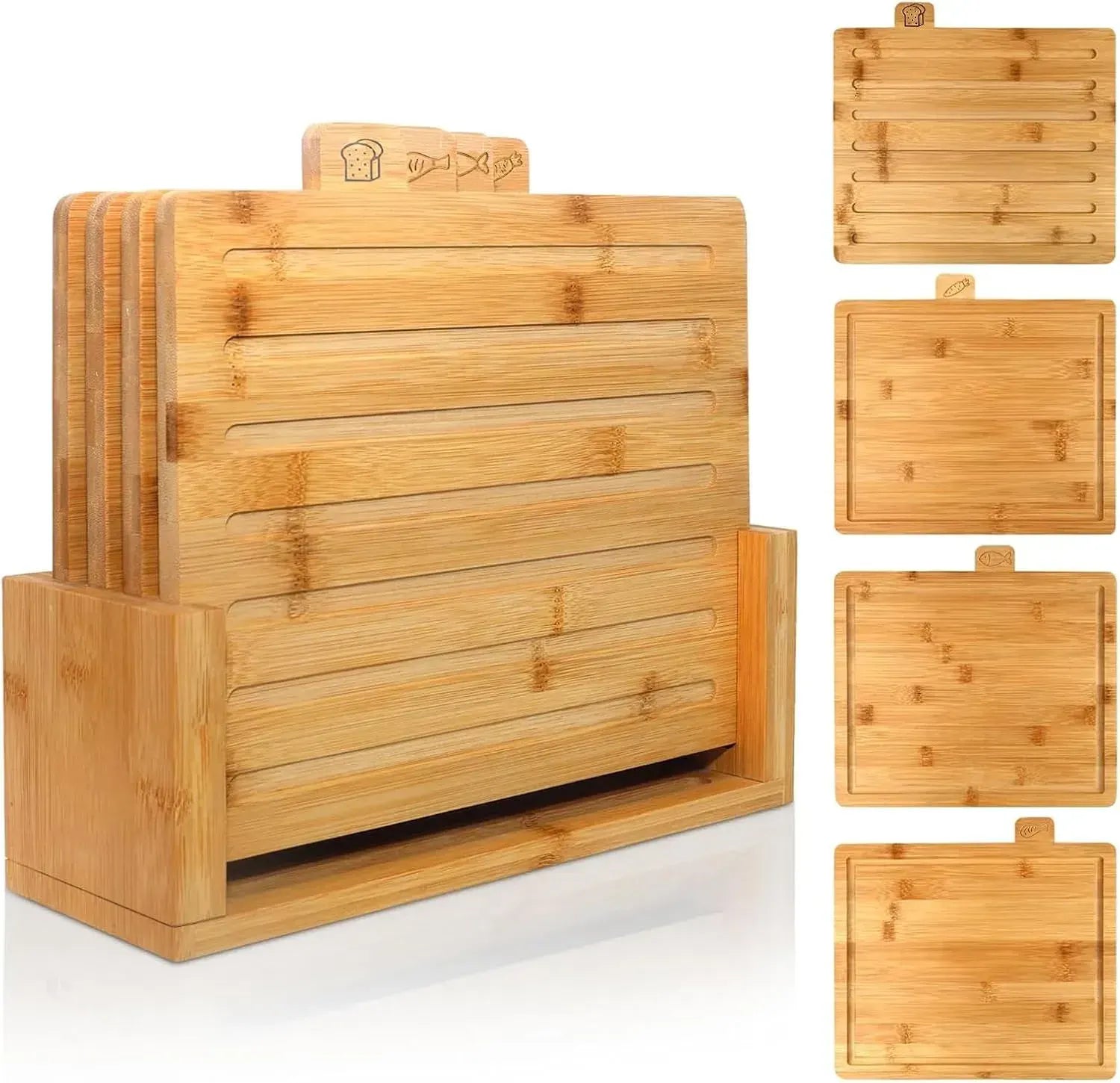 CARLA HOME Bamboo Cutting Board Set with Stand, 4 Pieces for Kitchen - Image 9