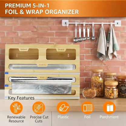 CARLA HOME Bamboo Wrap Organiser, 5 in 1 Dispenser with Cutter for Kitchen - Image 5