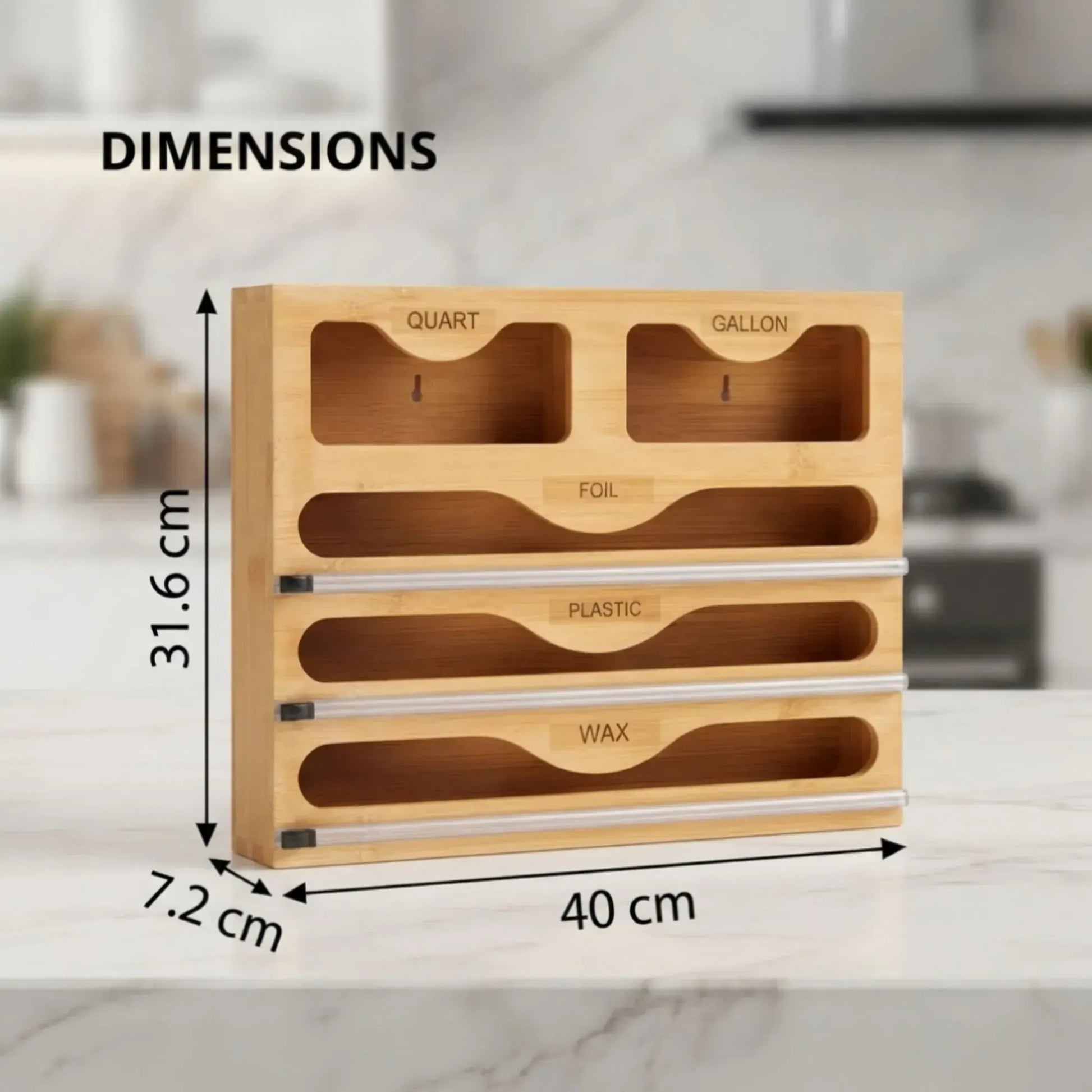CARLA HOME Bamboo Wrap Organiser, 5 in 1 Dispenser with Cutter for Kitchen - Image 8