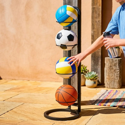 CARLA HOME 4 Tier Ball Storage Rack - Vertical Metal Stand - Black - Basketball Hoop - Image 2