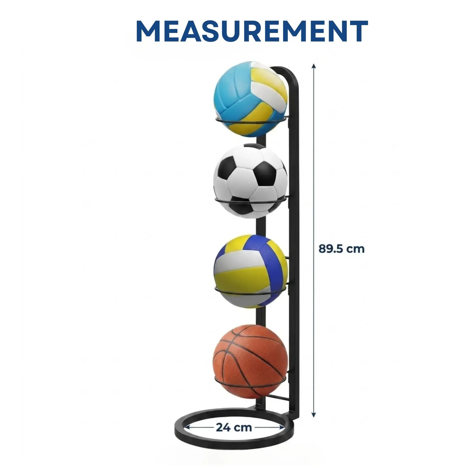 CARLA HOME 4 Tier Ball Storage Rack - Vertical Metal Stand - Black - Basketball Hoop - Image 4