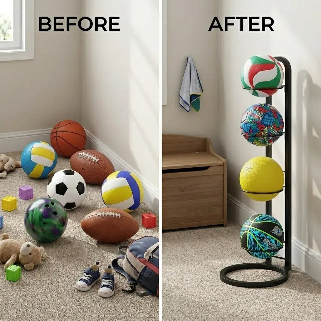 CARLA HOME 4 Tier Ball Storage Rack - Vertical Metal Stand - Black - Basketball Hoop - Image 5